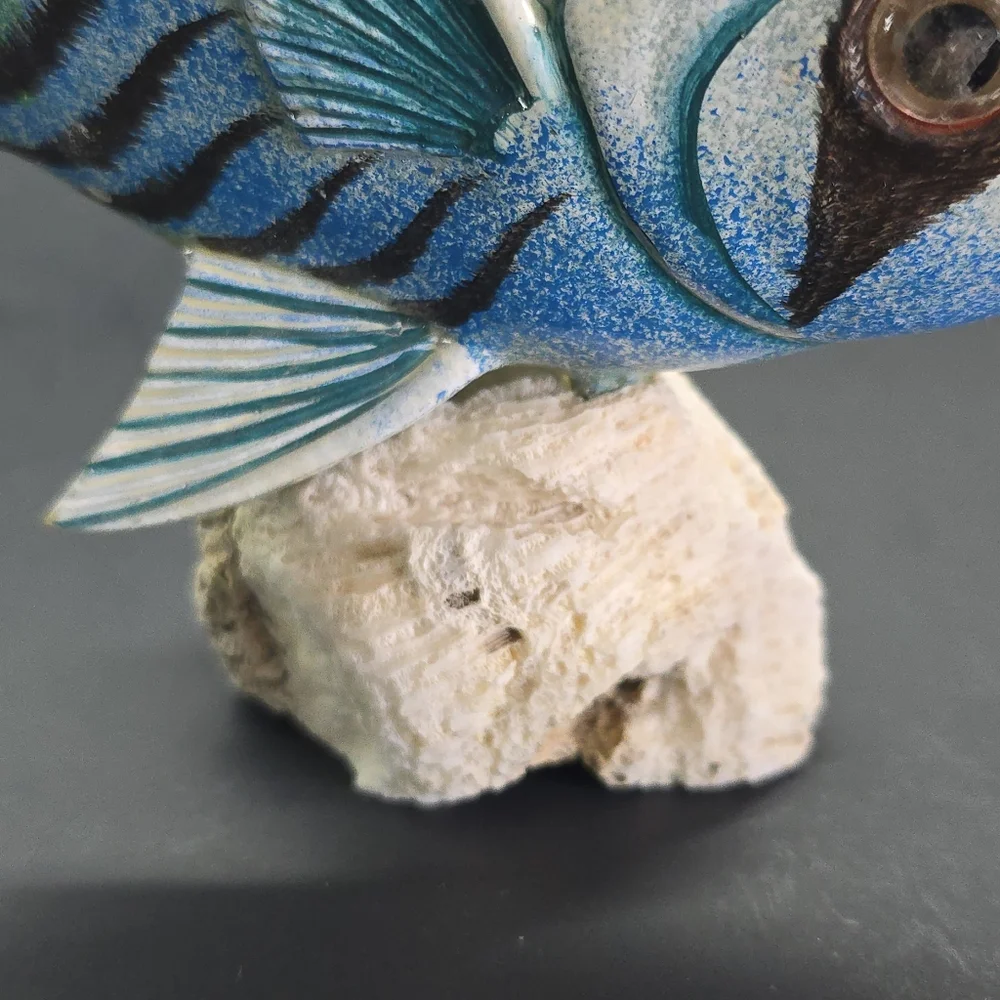 4 Hand Carved Hand Painted Tropical Fish on Real Coral Base 6